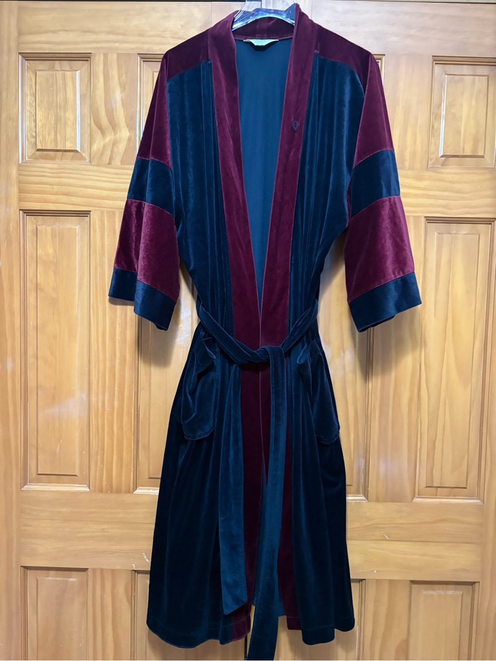 Christian Dior Monsieur Velvet Robe Coat in Burgundy and Black Vintage